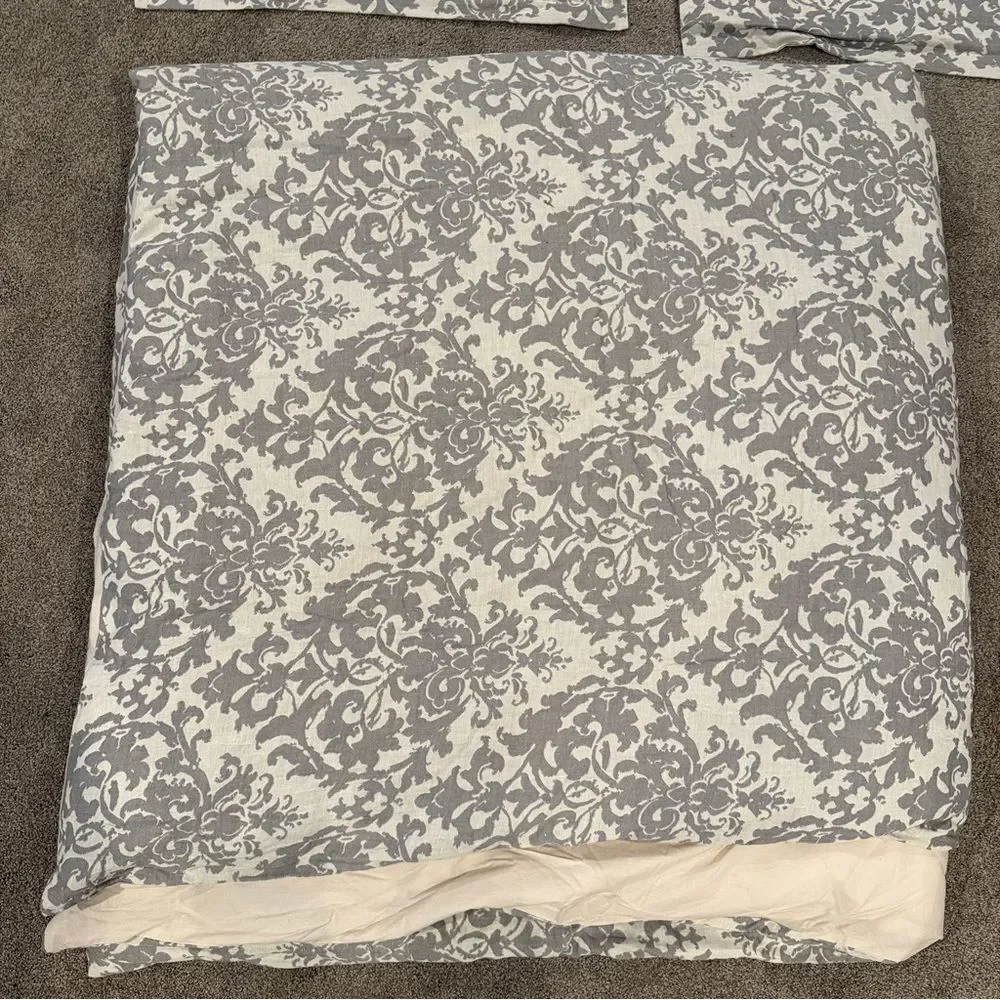 Pottery Barn Jacquard Medallion Linen Gray and Cream Shams and Claritin Insert